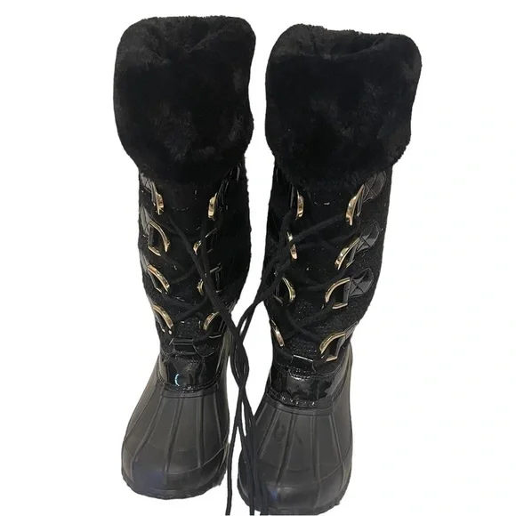 INC International Concepts Lorinah Black Tweed Fur Lined Winter Boots - Picture 2 of 6